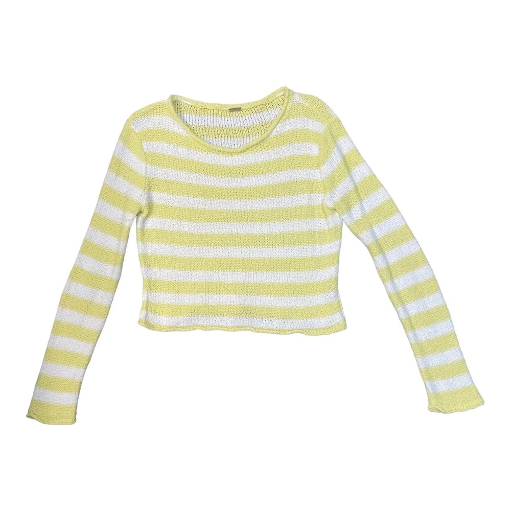 Free People Beach - Nubb Knit Yellow & White Striped Cropped Sweater